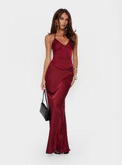 Devotedness Satin Corset Maxi Dress Deep Red