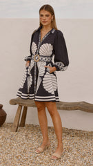 Mariel Long Sleeve Mini Dress - Black