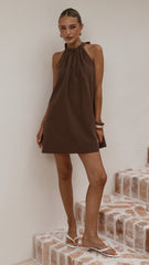 Demy Halter Mini Dress - Chocolate