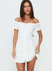 Zoela Off Shoulder Ruffle Mini Dress White