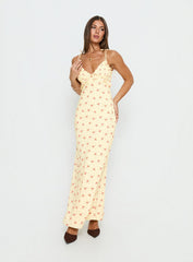 Morcar Frill V Neck Maxi Dress Yellow Floral