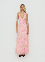 Dandelions Halter Maxi Dress Pink Floral