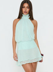 Isamira Halter Pleat Mini Dress Jelly Mint