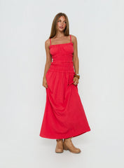 Rubiella Shirred Maxi Dress Red