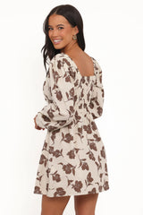 Cambria Long Sleeve Mini Dress - Brown/White