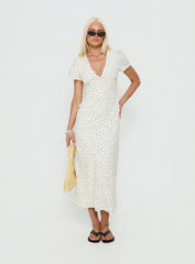 Mareiko V Neck Maxi Dress Cream Polka Dot