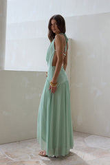 Floating Clouds Halter Mesh Maxi Dress Sage