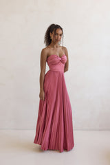 Decades Ago Plisse Strapless Maxi Dress Rose