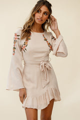 Yara Floral Embellished Fit and Flare Dress Blush