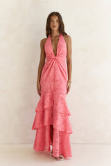 Heartbeat Haze Halter Maxi Dress Coral Orange