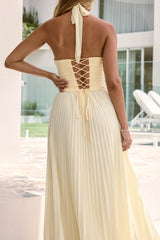 Paradise Falls Plisse Halter Maxi Dress Yellow