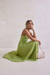 Paradise Falls Plisse Halter Maxi Dress Lime Green