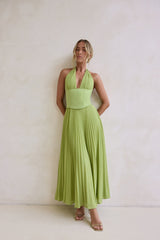 Paradise Falls Plisse Halter Maxi Dress Lime Green