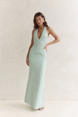 Seaside Glow Halter Maxi Dress Sage