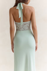 Seaside Glow Halter Maxi Dress Sage