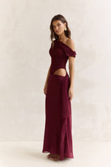 Modernity Mesh Off Shoulder Maxi Dress Burgundy