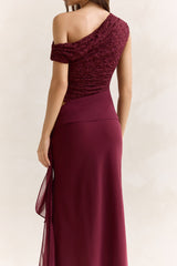 Modernity Mesh Off Shoulder Maxi Dress Burgundy