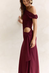 Modernity Mesh Off Shoulder Maxi Dress Burgundy