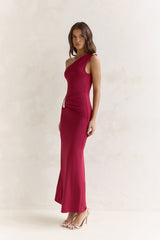 First Class Life One Shoulder Maxi Dress Wine