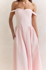 Memory Of Fate Off Shoulder Maxi Dress Pink