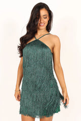 Chrissy Halterneck Mini Dress - Dark Green