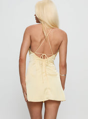 Amberlee Halter Ruched Mini Dress Lemon