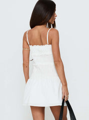 Heaven Estate Shirred Mini Dress White