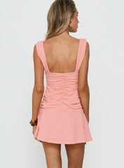 Mi Cherie Plunge Ruched Mini Dress Apricot