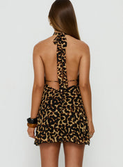 Karolie Halter Plunge Mini Dress Leopard