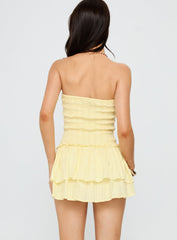Ayanni Shirred Strapless Mini Romper Yellow