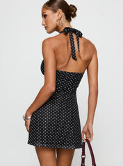 Black Beauty Halter Mini Dress Black / Polka