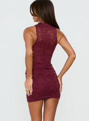 Quinbie Lace Mini Dress Burgundy