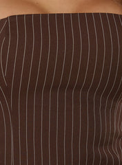 Mikena Strapless Belt Mini Dress Brown Pinstripe