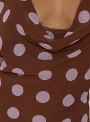 Karolie Halter Plunge Mini Dress Brown / Lilac Polka Dot