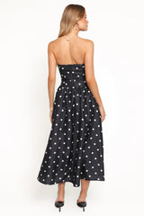 Kimbra Strapless Midi Dress - Black Polka Dot