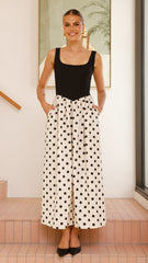 Leoni Maxi Dress - Oat/Black Spot