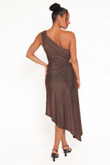 Emma One Shoulder Midi Dress - Vintage Gold
