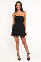 Roselle Lace Mini Dress - Black