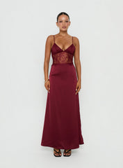 Lusta Plunge Lace Maxi Dress Cherry