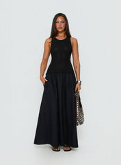 Carlene Shirred Drop Waist Maxi Dress Black