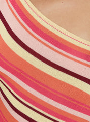 Zadena Asymmetrical Low Back Knit Mini Dress Multi Stripe