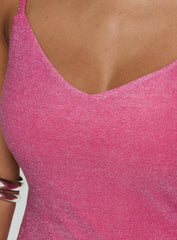 Melamie V Neck Mini Dress Pink Shimmer
