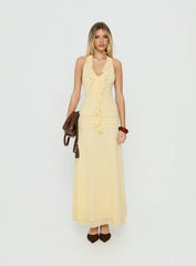 Leyda Plunge Frill Maxi Dress Yellow