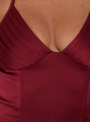 Devotedness Satin Corset Maxi Dress Deep Red