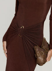 Yaqueline Long Sleeve Ruched Maxi Dress Chocolate