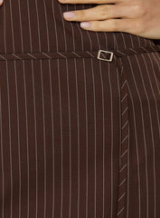 Mikena Strapless Belt Mini Dress Brown Pinstripe