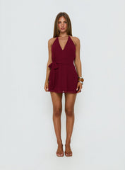 Dream Of Me Wrap Halter Mini Dress Burgundy