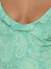 Delythena Frill Scoop Mini Dress Green Paisley