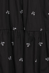Naura Shirred Tiered Midi Dress - Black Bow