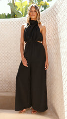 Lara Halter Neck Wide Leg Jumpsuit - Black